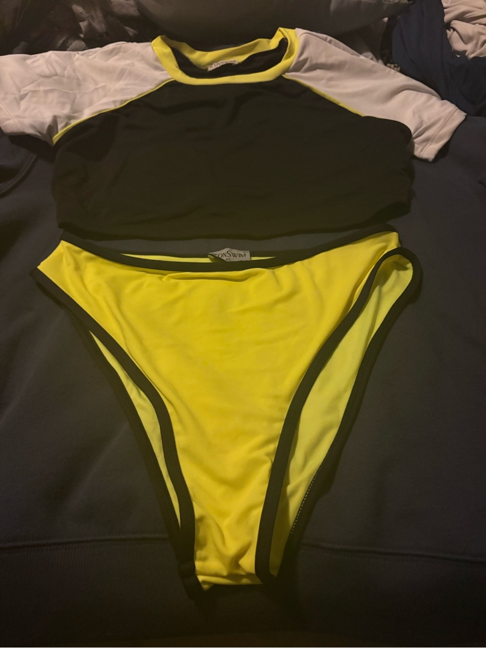 Unbranded Women's Black & Neon Yellow Two-Piece Swim Set